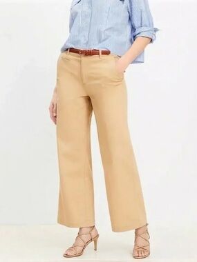 LOFT Monroe Wide Leg Pants Preppy Chino Tan